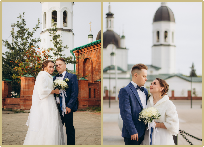жених и невеста, свадебная фотосессия, церковь