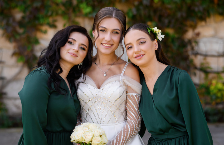 невеста, подружки невесты, свадебное платье