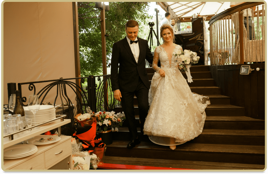 жених и невеста, стильная свадьба, выездная церемония