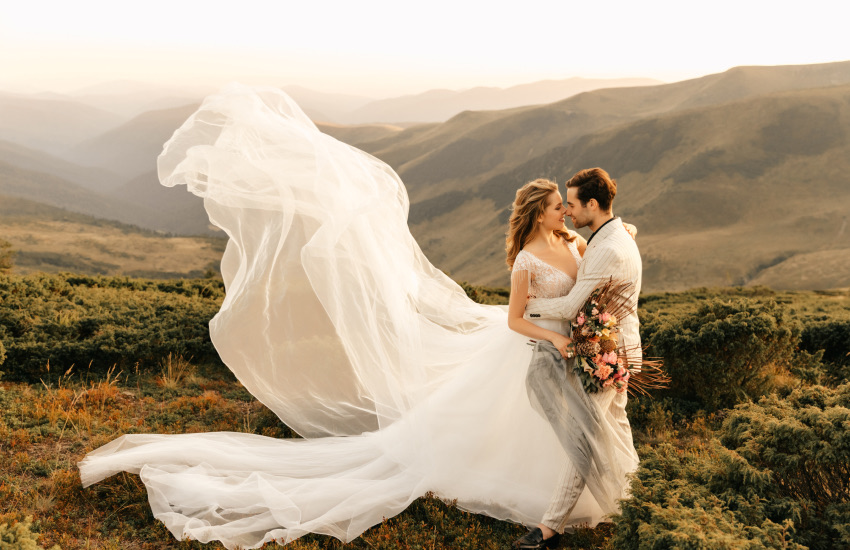 жених и невеста, свадьба, холмы