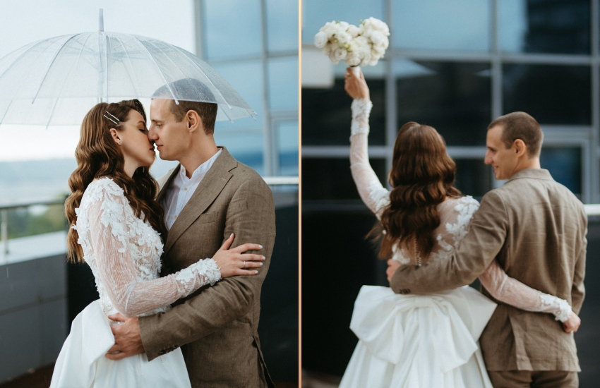 жених и невесты, свадьба, зонтик