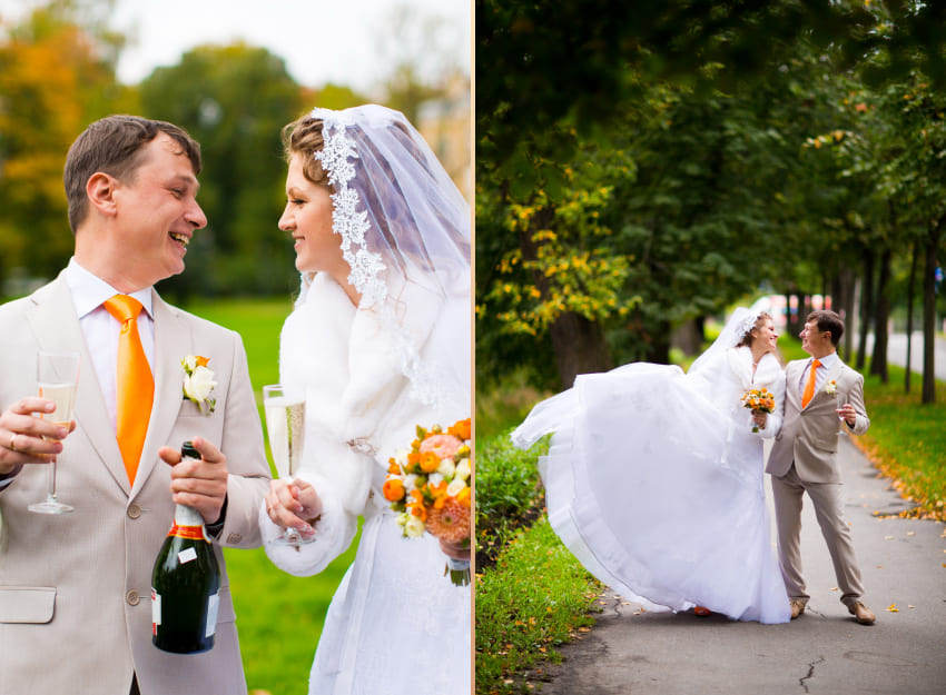 жених и невеста, свадьба, свадебная прогулка, шампанское