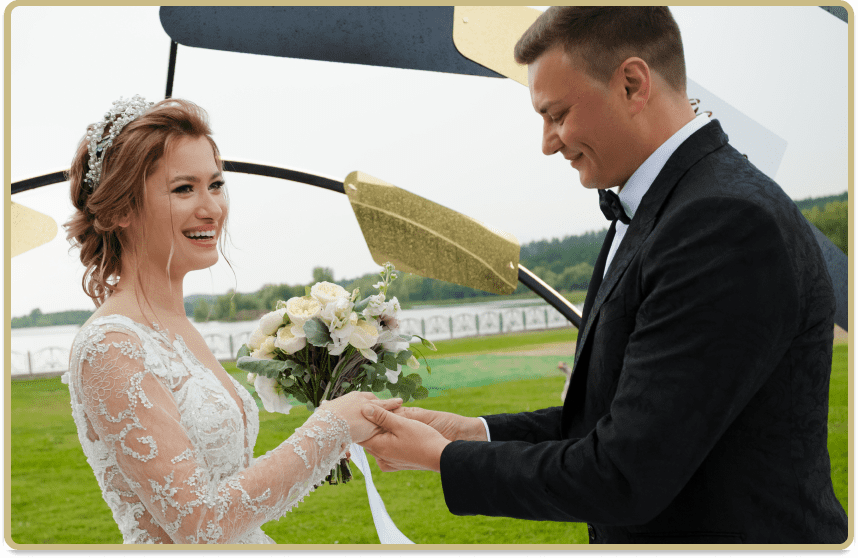 жених и невеста, выездная церемония, свадьба, обручальные кольца